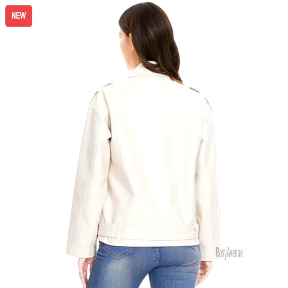 Faux Leather Motorcycle Jacket, Stretch PU Moto Coat, Utility Pockets, All - Picture 5 of 6